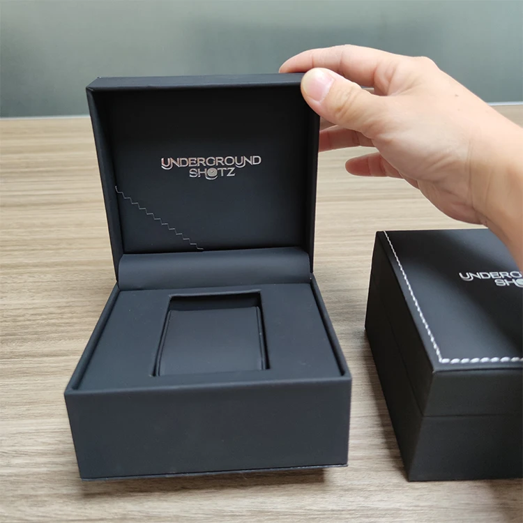 Custom Watch Gift Boxes Cases Luxury High Quality Packaging Matte Single Black PU Leather Watch Box