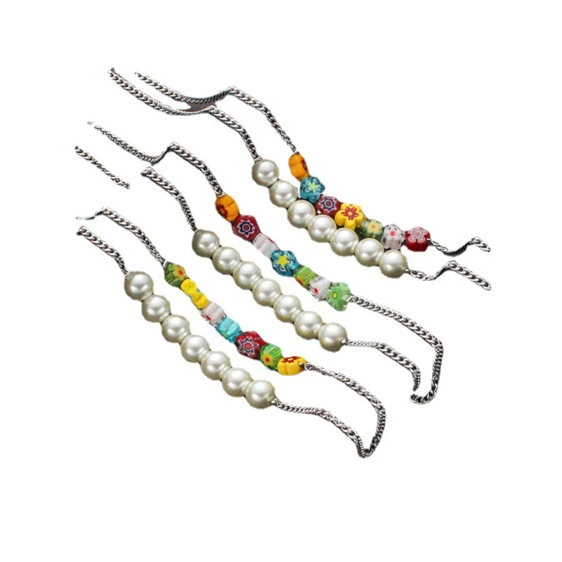 
MuXi Fashion niche design sense layered necklace colorful glass pearl necklace jewelry 