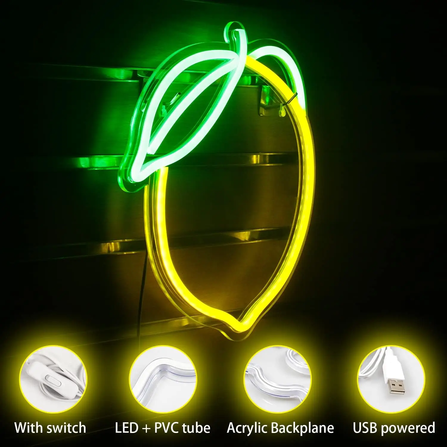 Weicao Lemon Led Neon Sign 5V Dimmable USB Fruit Neon Light Signs for Fruit Shop Kids Room Bedroom Apartment Home Room Decor