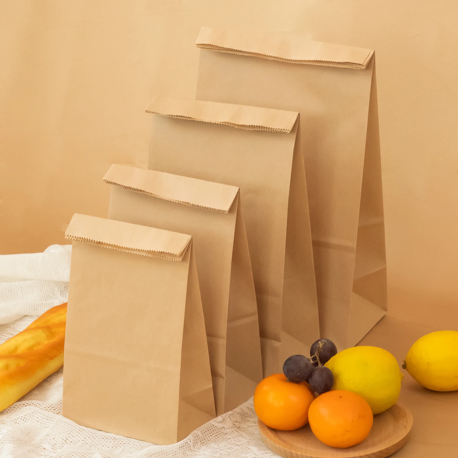 Custom Logo Printed Disposable Brown Kraft Paper Bag Food Take Out Shopping Gift Paper Bags With Handle