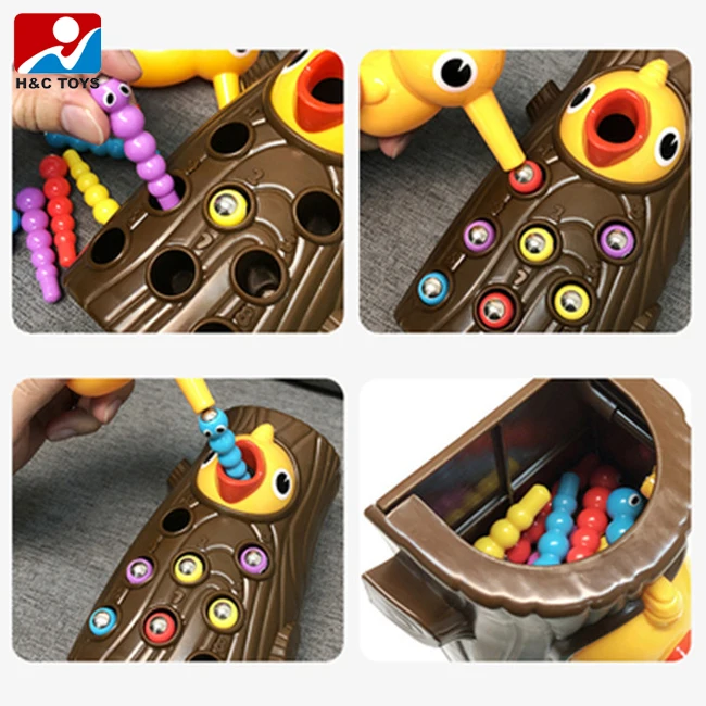 Gift for kids woodpecker catching worms game toy magnetic bird catching insect puzzle toy set feed game