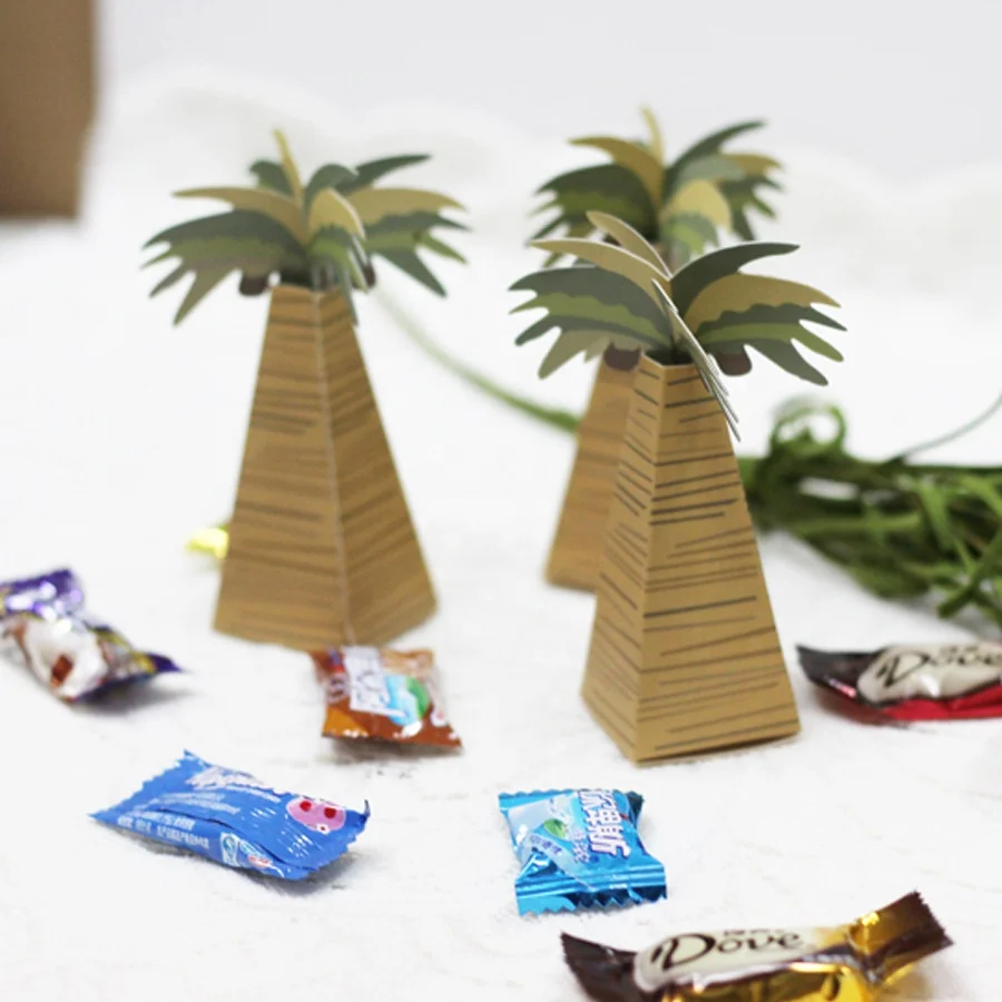 3D Coconut Palm Tree Paper Candy Box Gift Boxes for Wedding Birthday Baby Shower Hawaiian Party Favors Packaging