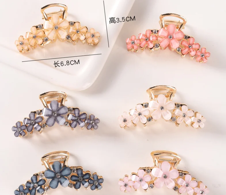 Sweet Metal Pink Flower Shaped Hair Clamps Accessories 6 Colors Acrylic Small Flower Hair Claw Clips