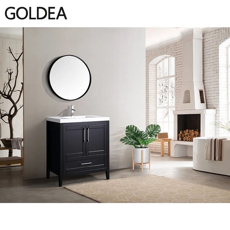 Classic Floor Standing French Round Mirror Bathroom Vanity Set