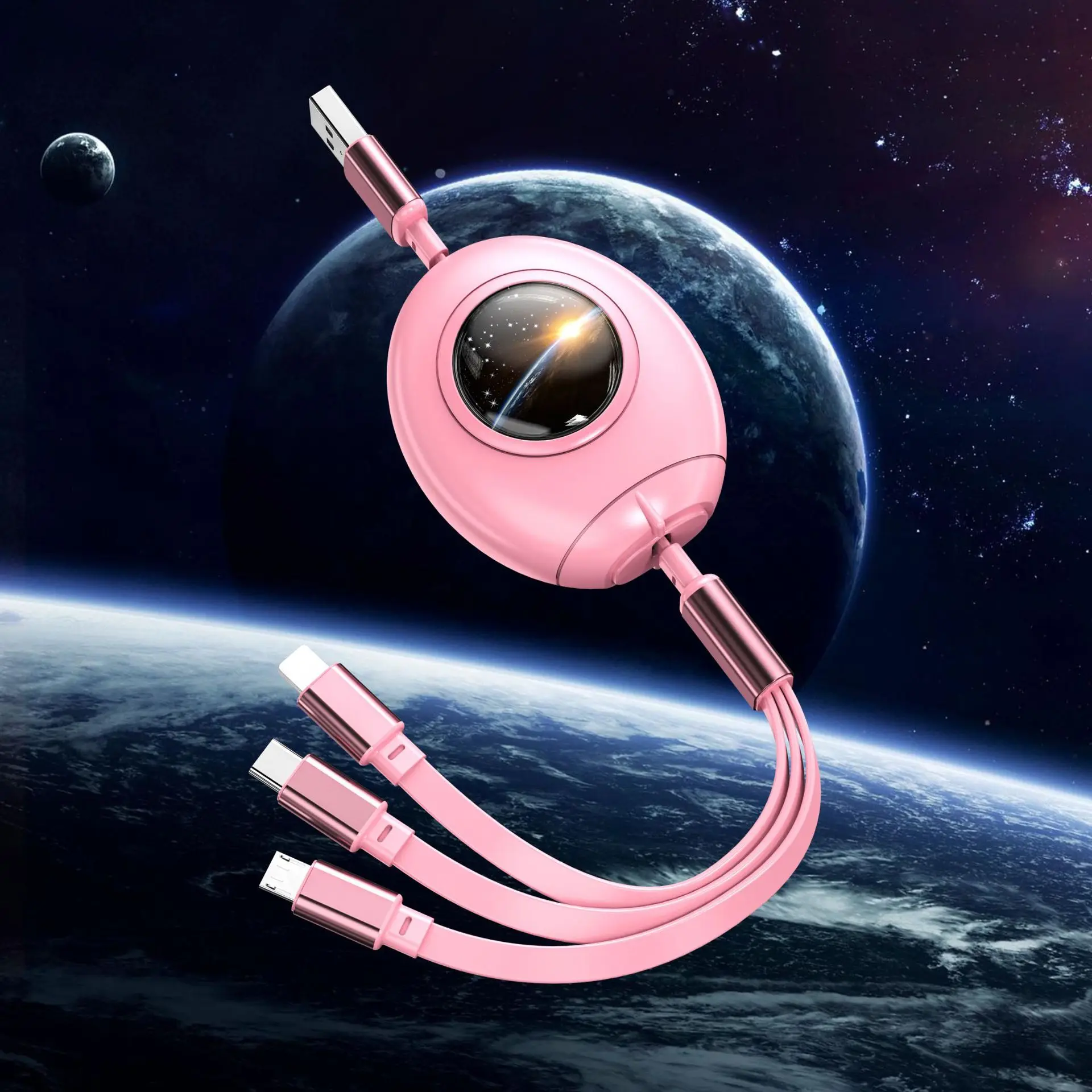 New Rocket Telescopic Data Line 3-in-1 3A Fast Charge China-Chic One Drag Three Charge Wire Small Gift Custom Spot