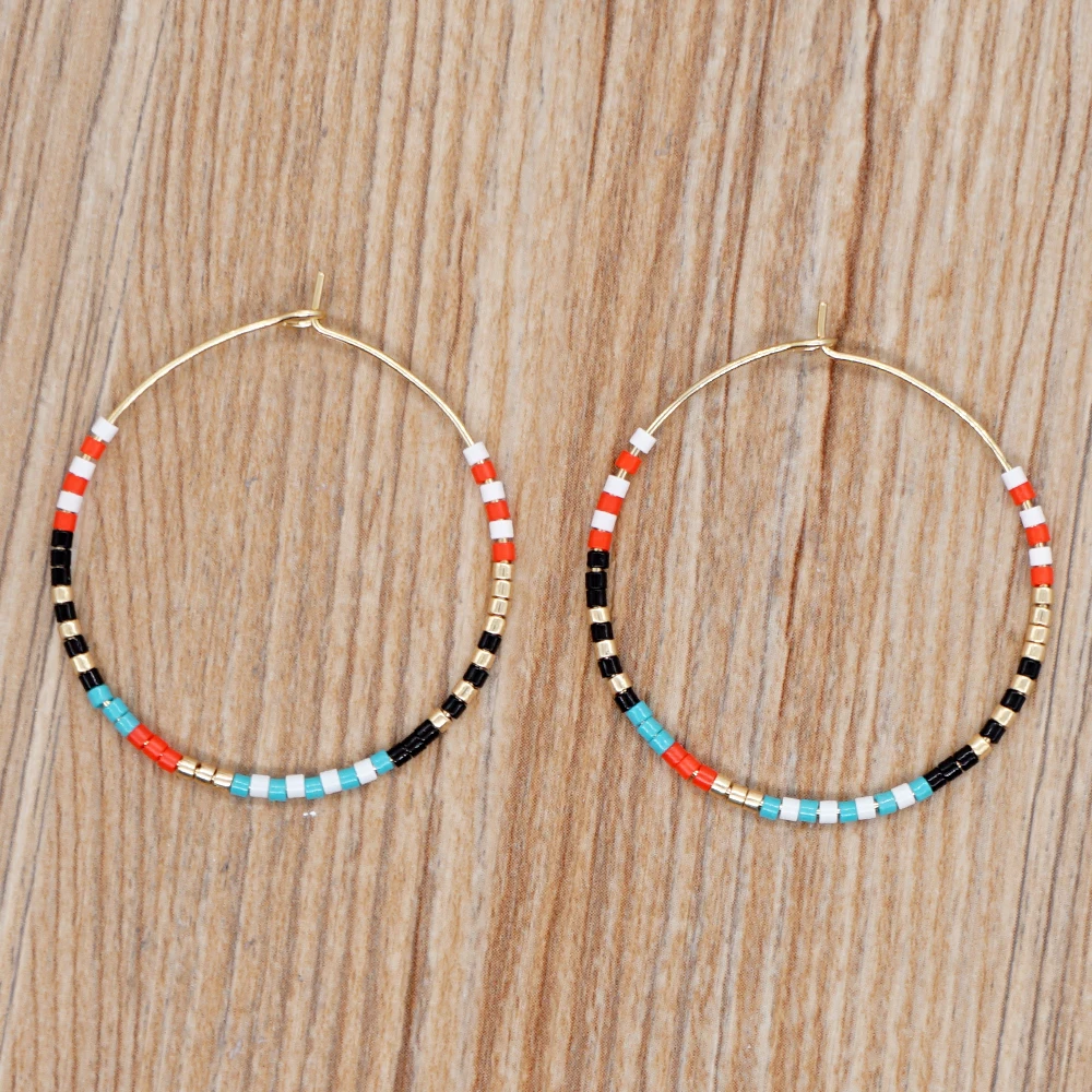 Go2BoHo Bohemian Colorful Beads Circle Round Hoop Earrings Gold Hoop Dangle Earrings for Women Vintage Boho Jewelry