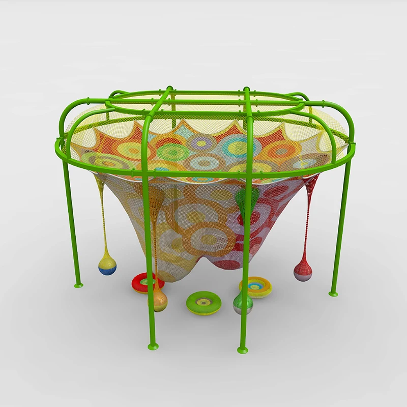 Beehive rainbow climbing net playground with hanging ball swing for shopping mall