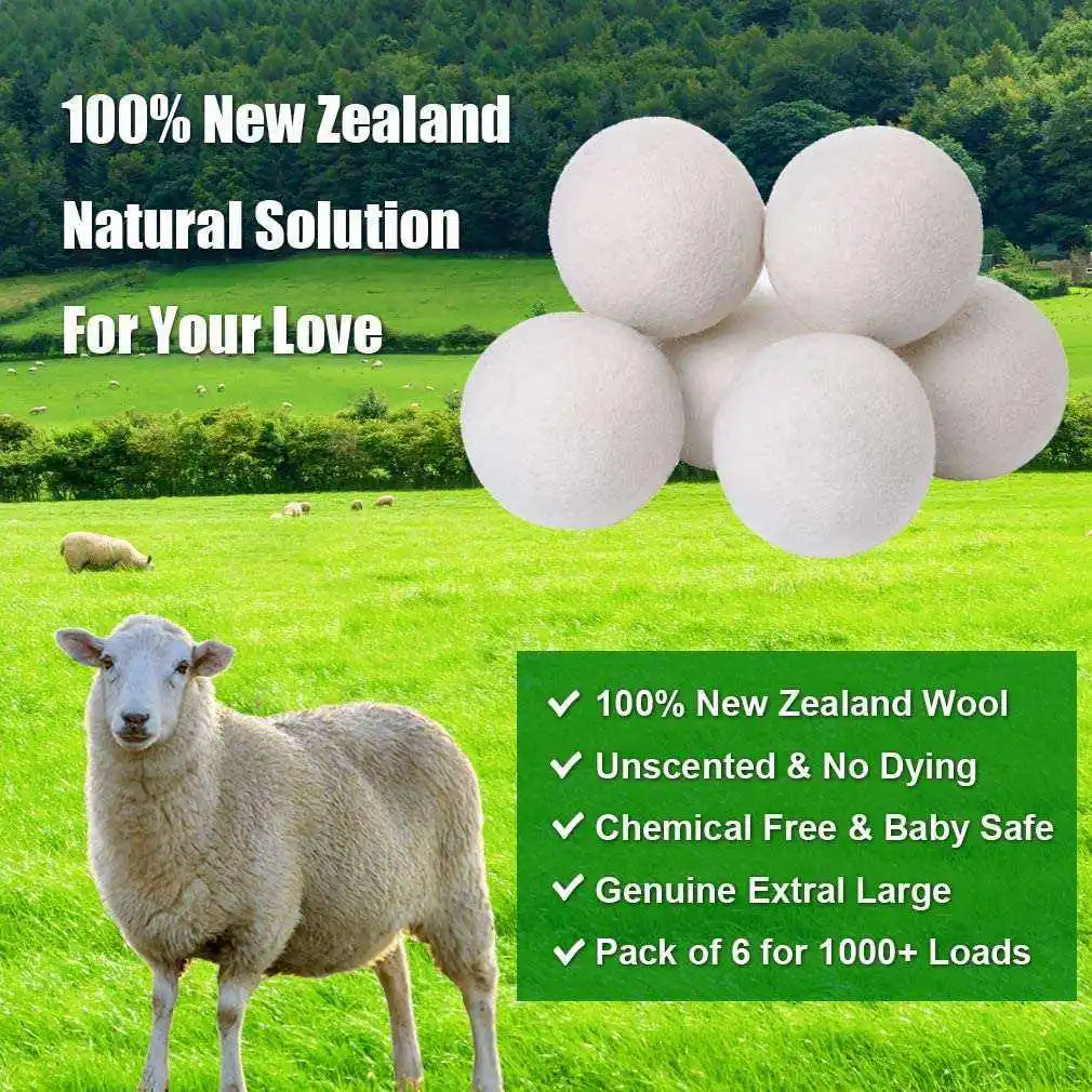 100% New Zealand Wool Organic Fabric Cute Softener XL Chemical Free 6 Pack 7 cm eco-friendly Wool Dryer Ball