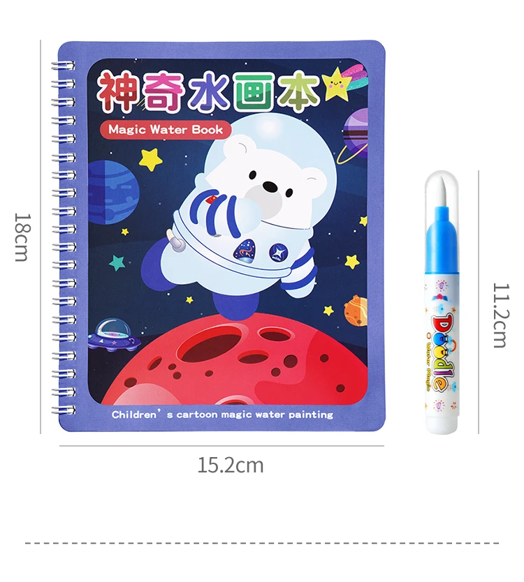 Educational Reusable Children magic water coloring painting book with water pen