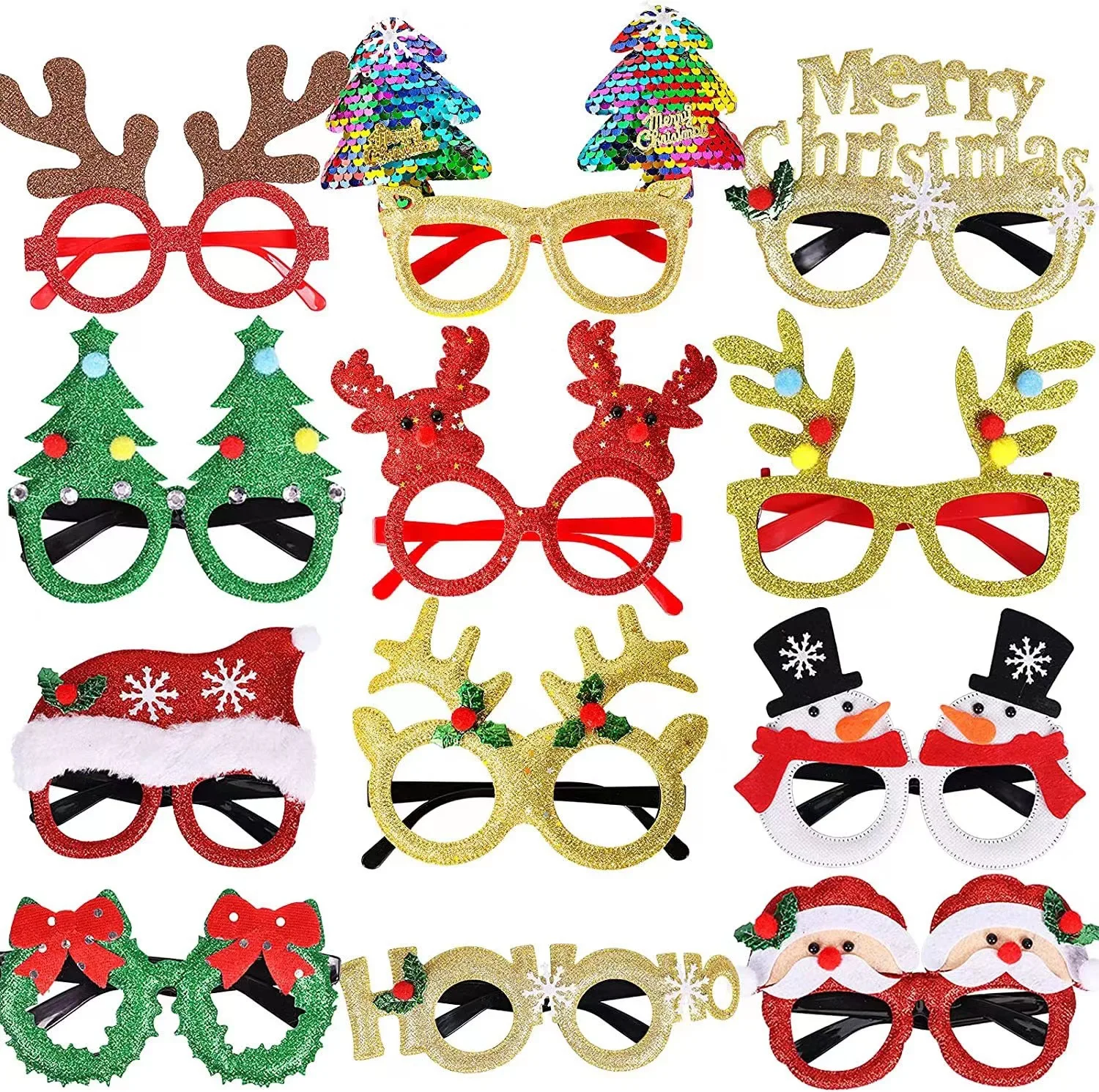 Cheaper Cute Antlers Snowman Santa Glasses Horn Novelty Christmas Glasses Ornaments for Xmas Party Decoration