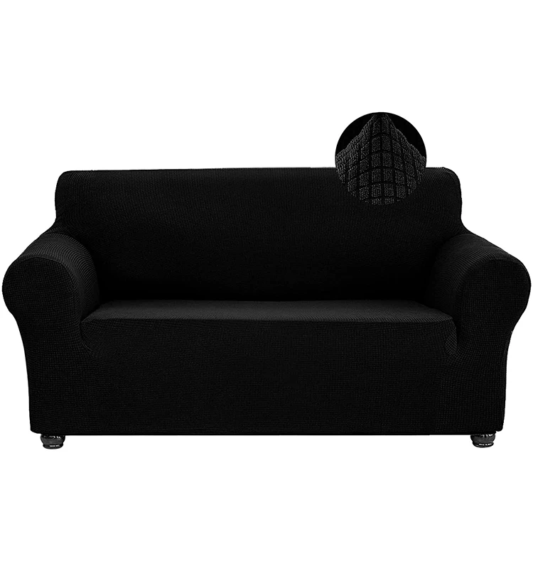 Black Stretch Sofa Slipcover Furniture Protector Couch Soft with Elastic Bottom Anti-Slip Foam Kids, Spandex Jacquard Fabric
