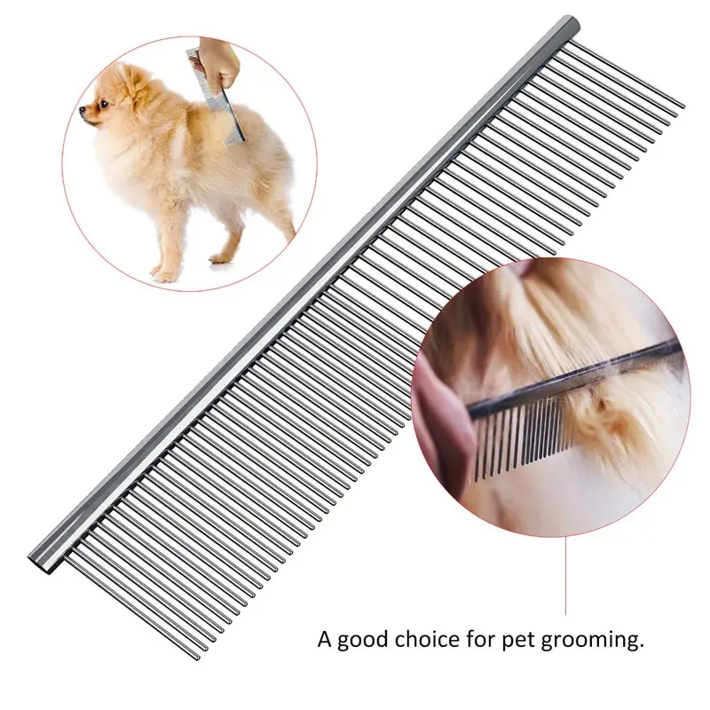 Dog Grooming Comb Stainless Steel Small Dog Comb Wide Tooth Pet Grooming Brush and Metal Comb