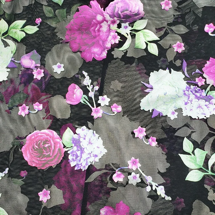 new 50g quick dry stretch floral jacquard printed knitted tulle 100 polyester fabric
