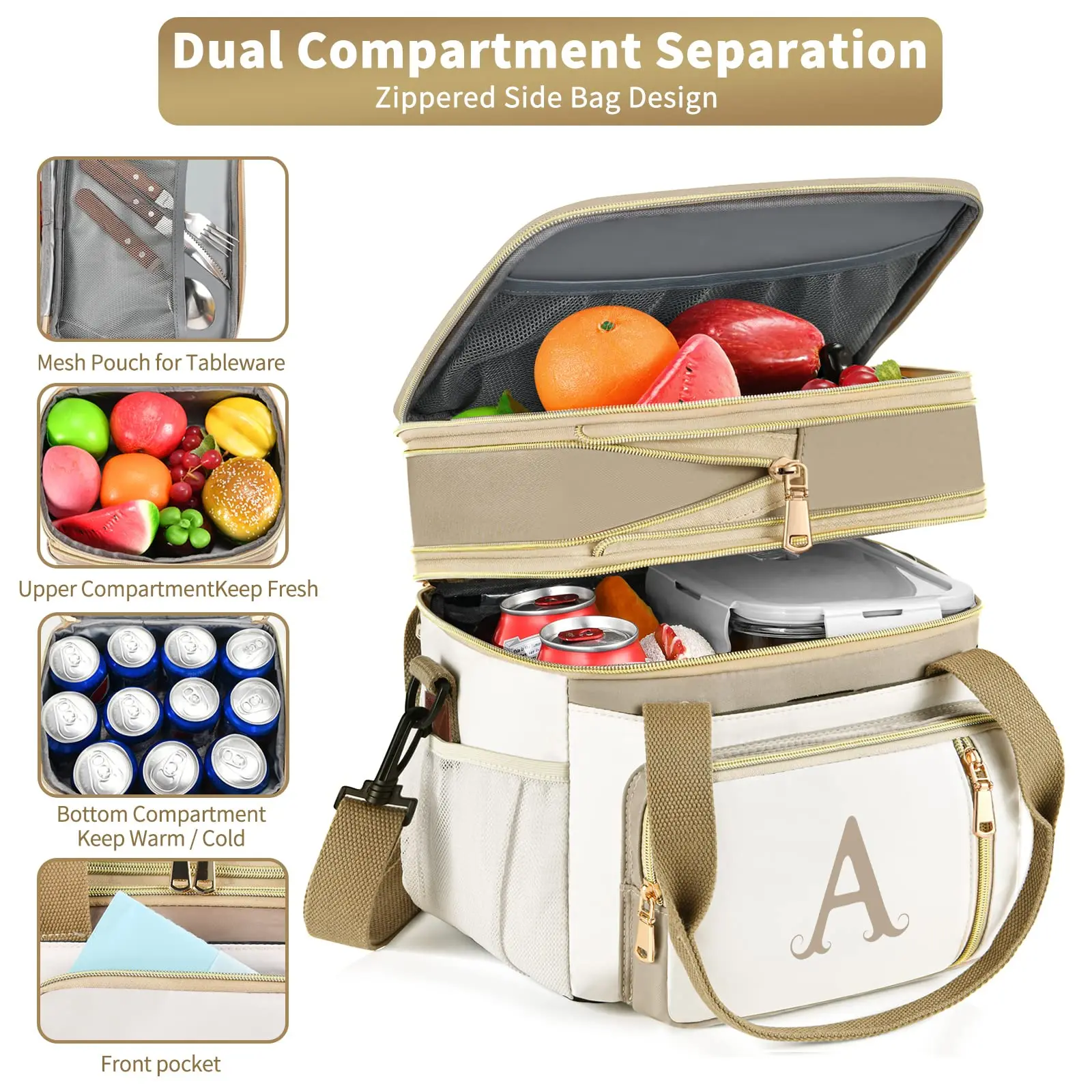 Oxford Soft Cooler Bag with Ice Pack - New Style Waterproof Lunch Bags for Thermal Insulation at Beach Camping Picnic