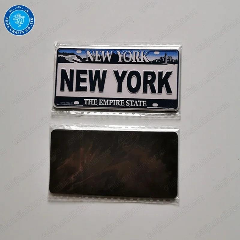 NewYork souvenir custom 3d embossed metal aluminum decorative Yellow license plate style fridge magnet