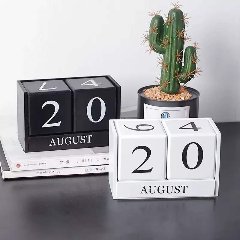 Calendario Wood Home Decor Calendar Block Perpetual Polygon Cube Desk Wooden Block Calendar