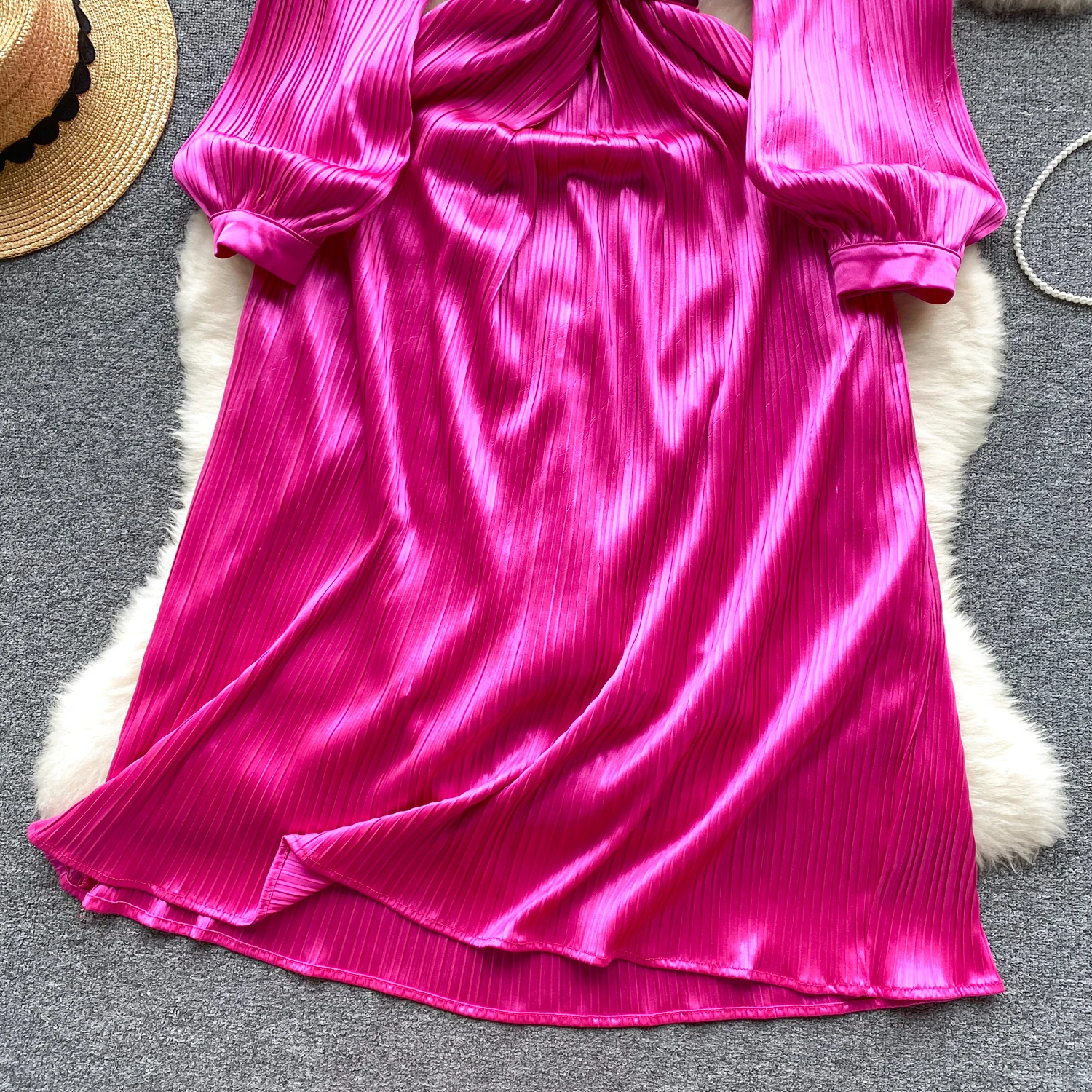 ZT1534 Europe America high-grade sense fashion dress luxury diamond collar slim mid-length satin temperament elegant dress