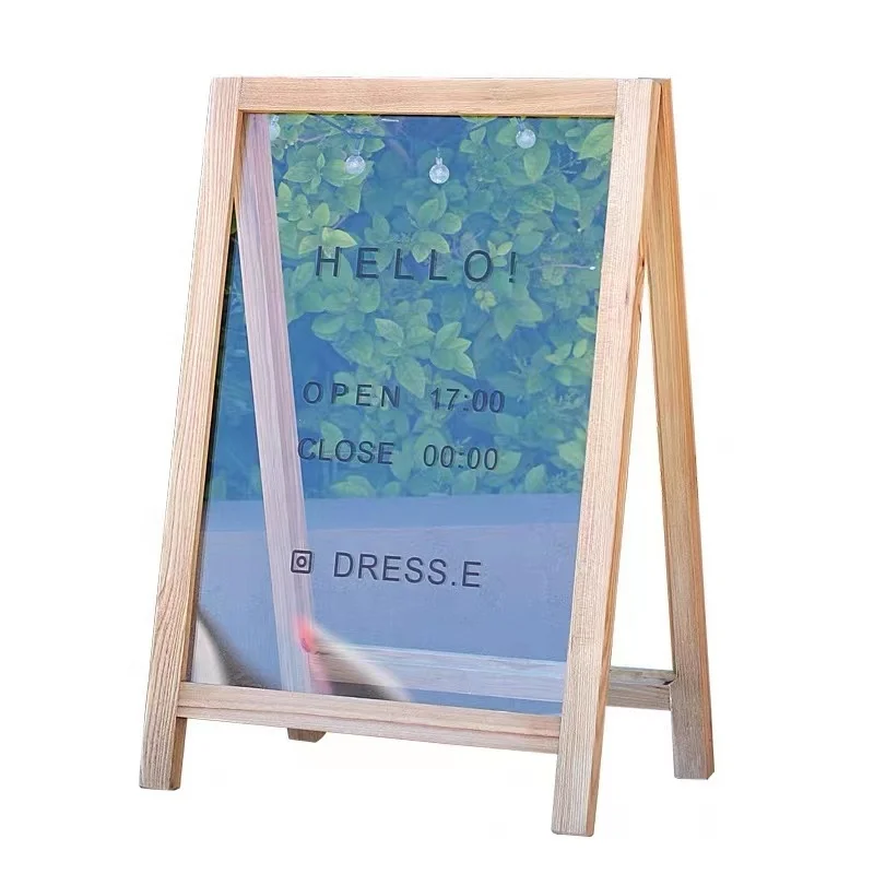 Double Sided Frame Wooden Billboard Children Blackboard Shop Mirror Acrylic Display Board