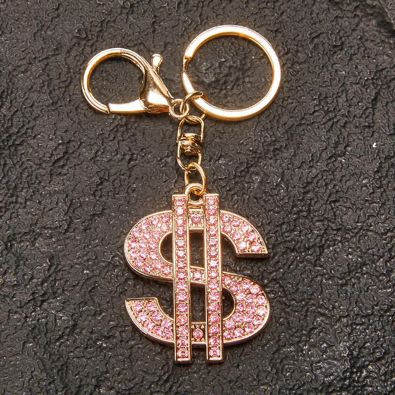 Europe New Dollar Sign Pendant Inlaid Diamond Letter Keychain Custom $ Metal Keychain Key Ring Hip Hop Decoration