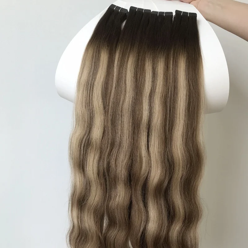 FindVirginHair Russian Hair Tape In Human Hair Extension Wholesale Double Drawn Tape Ins Slavic Hair Extension