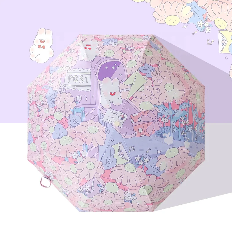 Girl automatic Umbrella cartoon Sunny and Rainy   Windproof 3 Fold Umbrellas Tiny Portable Folding Rain Foldable Umbrellas