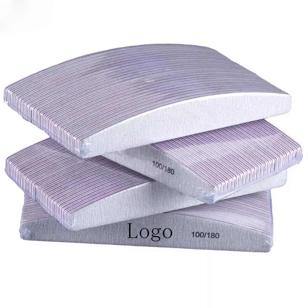 Custom Logo Double Sided Emery Boards Manicure Tool 100/180 Buffer Curved Zebra Nail File Wholesale