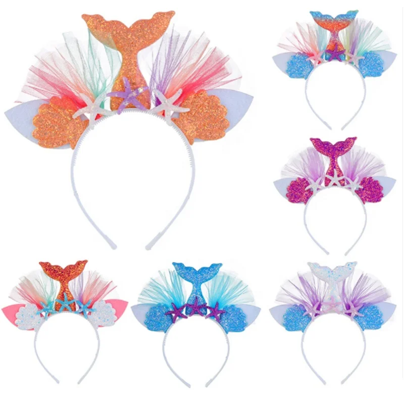 Princess mermaid gauze fish tail  headband glitter headband for kids