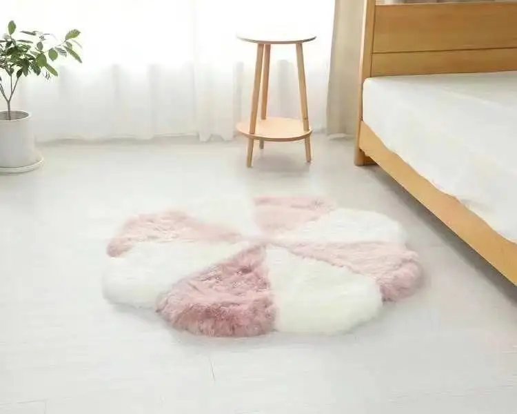 SIPEIEN Circular Faux Fur Sheepskin Style Rug Faux Fleece Chair Cover Seat Pad Soft Fluffy Shaggy Area Rugs For Bedroom Sofa