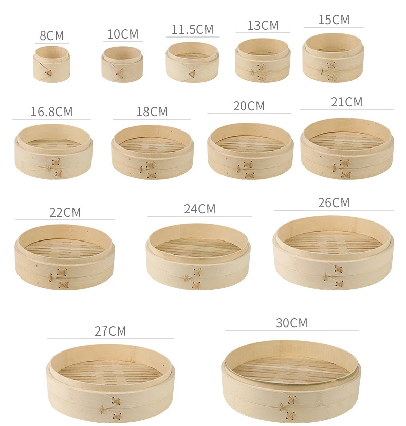 Artisanal Bamboo Steamers in Various Sizes  2 Tier Design for Culinary