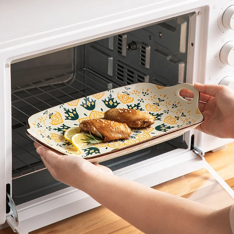 Bohemian Luxury Plate Good Quality Ceramic Plate Dinnerware Rectangle Ceramic Plate With 2 Handles