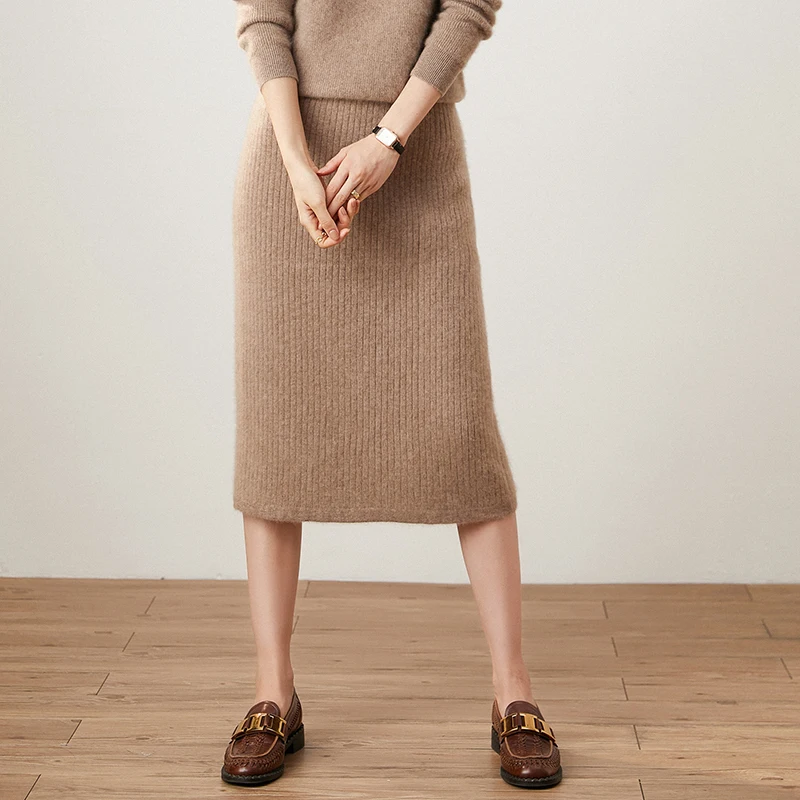 New Winter High-Waist Cashmere One-Step Over The Knee Dress Warm Knitted Half-Length