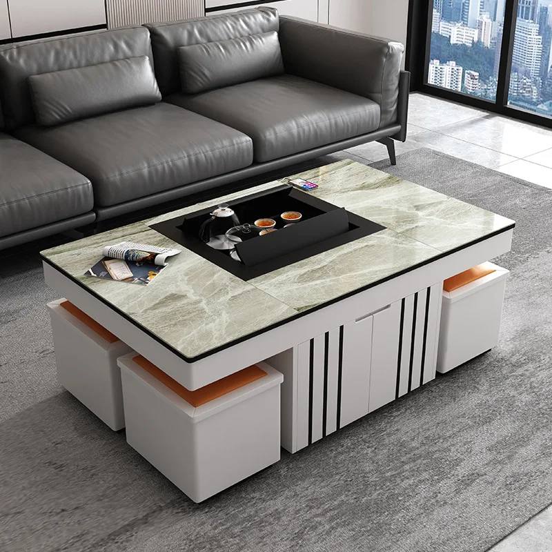 Living Room Modern Lift Top Marble Multifunction Foldable Expandable Coffee Table