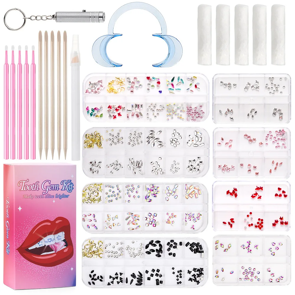 Wholesale Popular Crystals for Tooth Gems Set with Glue DIY Tooth Gems Glass Flatback Crystals Teeth Jewelry Decoration Kits