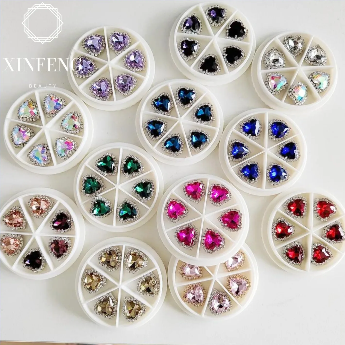 Professional nail art heart-shaped crystal glass rhinestone 6 cell crystal rhinestone heart-shaped nail art