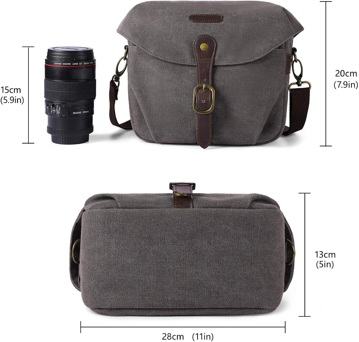 Camera Bag, SLR DSLR Canvas Camera Case, Vintage Padded Camera Shoulder Bag with Rain Cover for Women, Men, Black