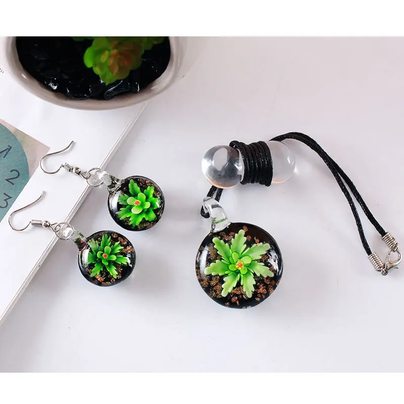 Factory Wholesale Handmade Nordic Style Murano Insert Flower Glass Necklace Earring Pendants