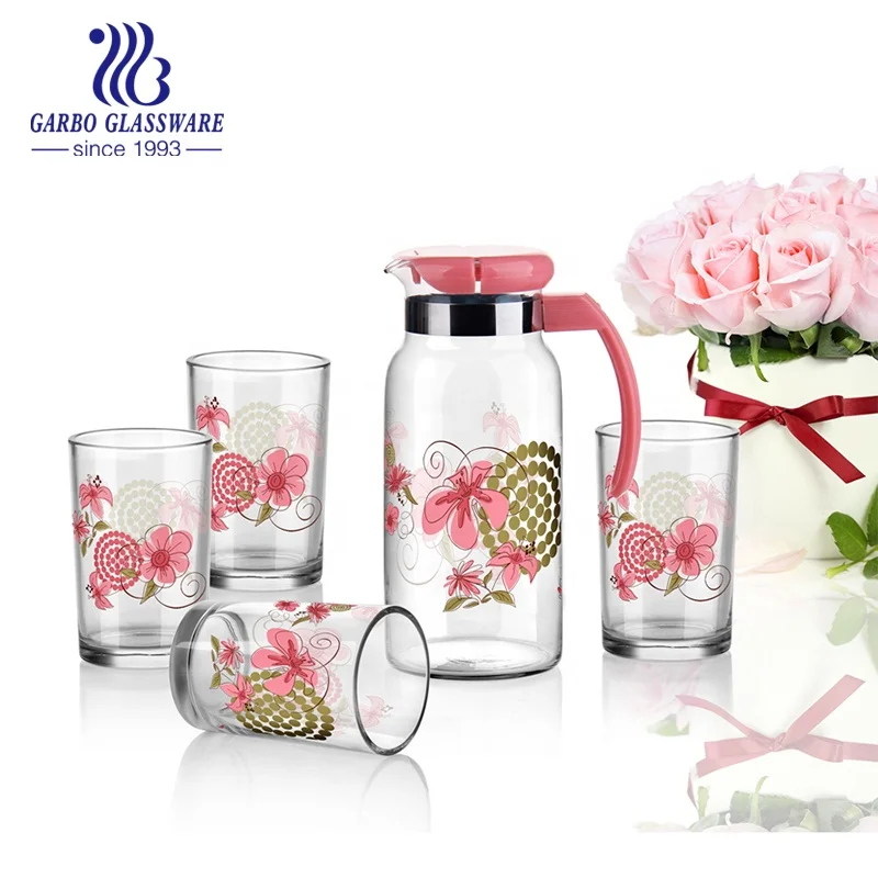 Manufacturer Glass Pitcher and Glasses Set 1 Pitcher and 6 Drinking Water Cups Tumblers for Homemade Ice Tea & Juice or lemonade