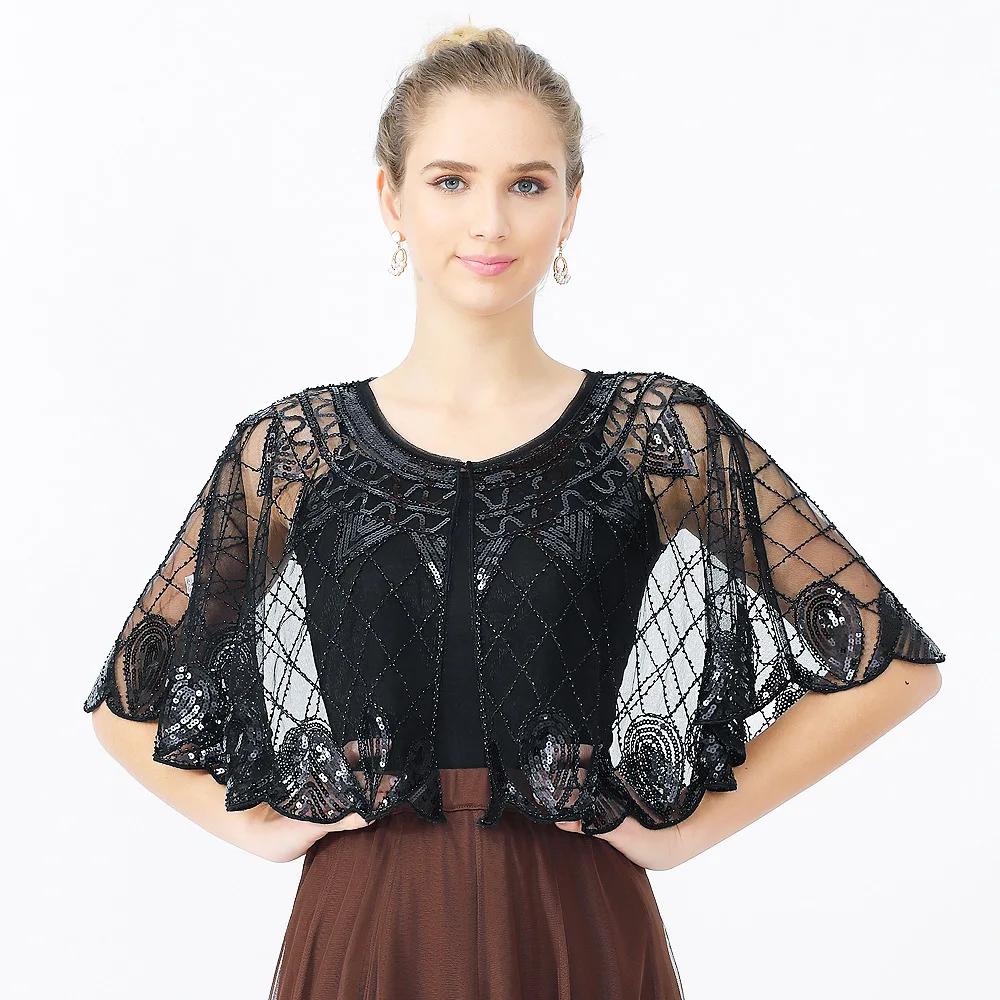 women latest  sequin mesh  bolero  lady green white red sequin wedding party  cloak  dance shawl