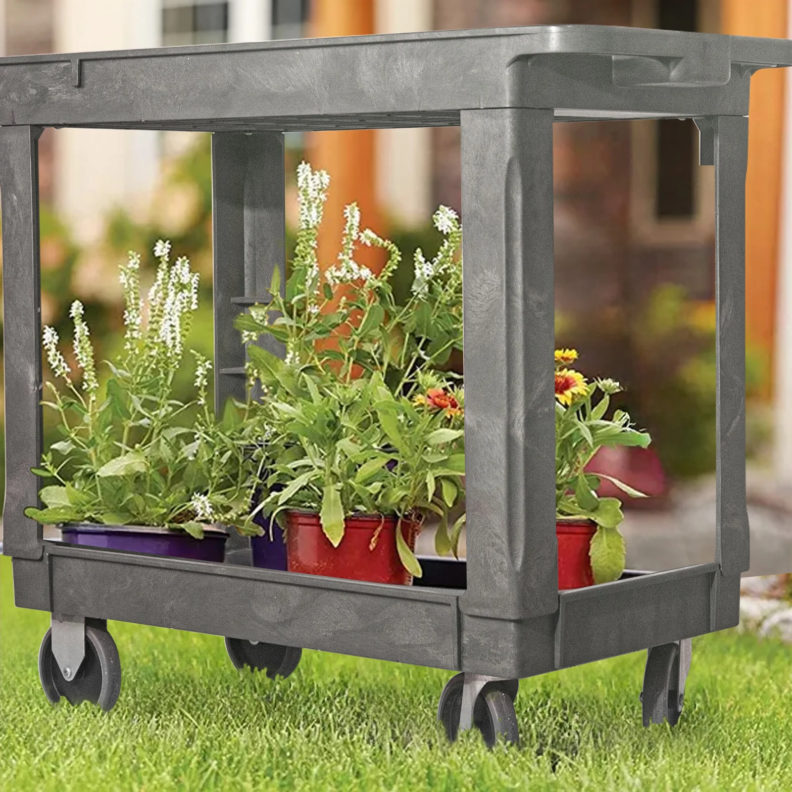 Heavy Duty 4 Wheels 2-Tier Service Mobile Industrial Utility Tool carts Two Shelf Tooling Service Cart Storage Trolley