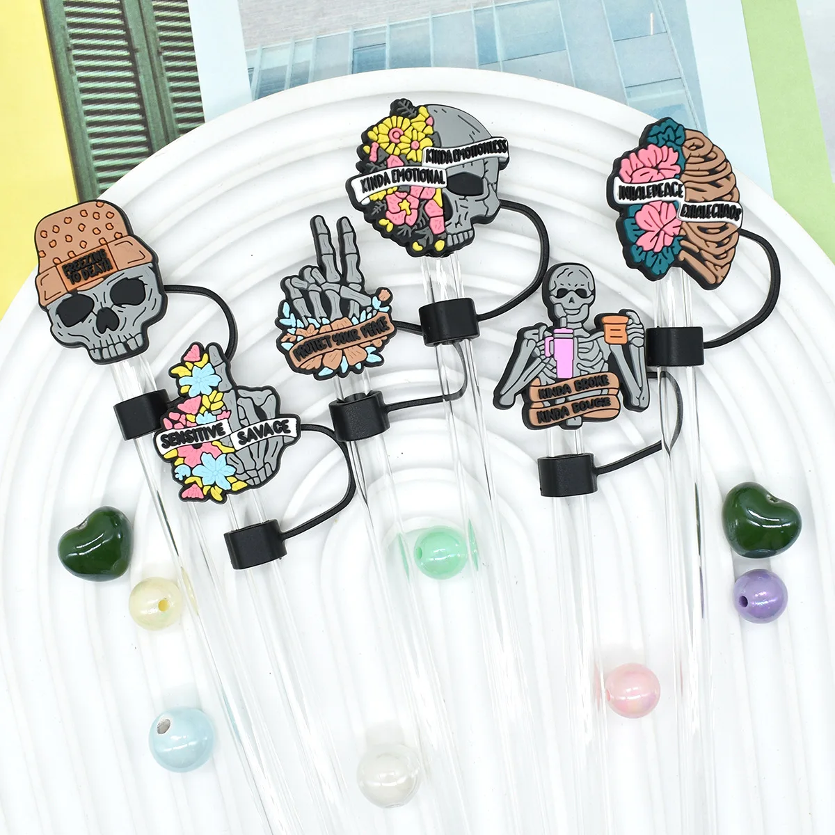 Wholesale Bulk Designer Silicone Straw Topper Mold Straw Cover Topper Silicone Drinking 8mm Straw Topper Charms