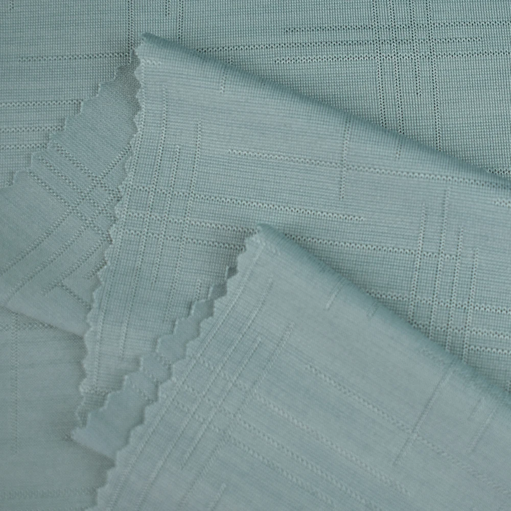 Good quality nylon polyester Cationic stretch single jacquard knitted fabric spandex for T-shirt 170gsm