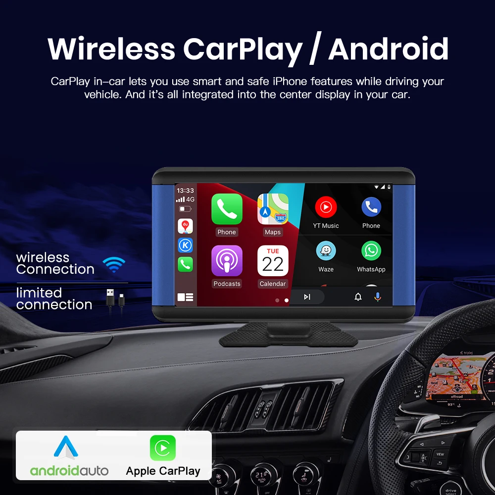 7 Inch 4K Dash Cam DVR Touch Screen For Alpine Car Audio Carplay Android Auto CarPlay Monitor on dash carplay scree