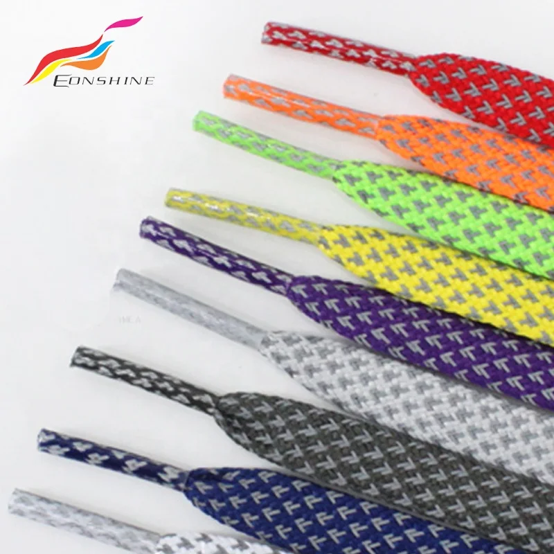Customized New Pattern Athletic Safety Flat Reflective Polyester Shoelace Shoe Strings for Runner