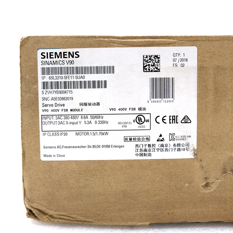 Siemens SINAMICS V90 servo drive 6SL3210-5FE11-5UA0 AC servo drive