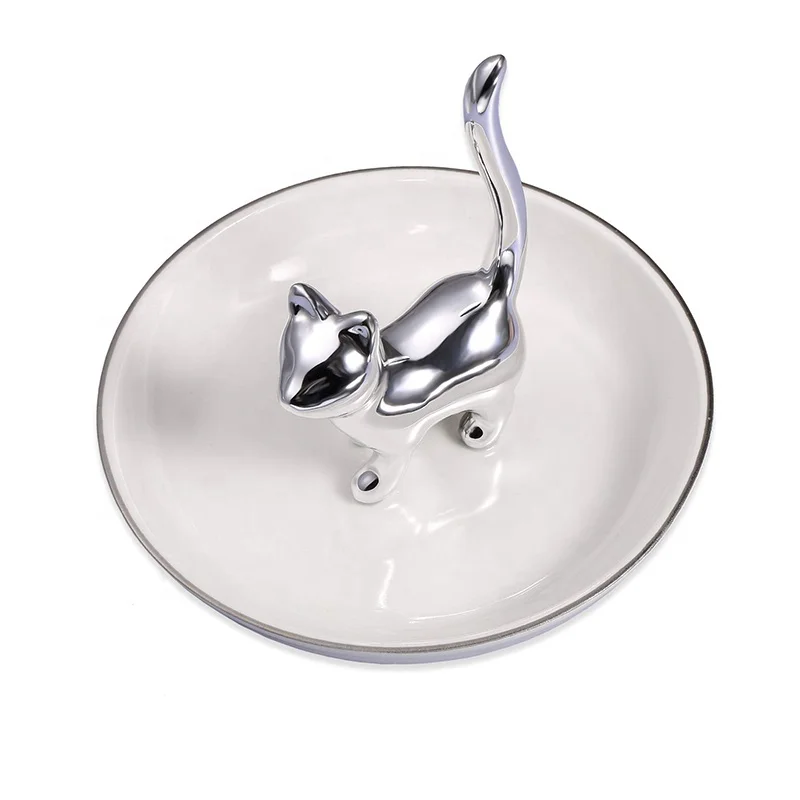 Ceramic Cat Ring Holder, Jewelry, Trinket Tray/Dish for Wedding Office & Home Decor Cat Ring Holder Trinket Tray