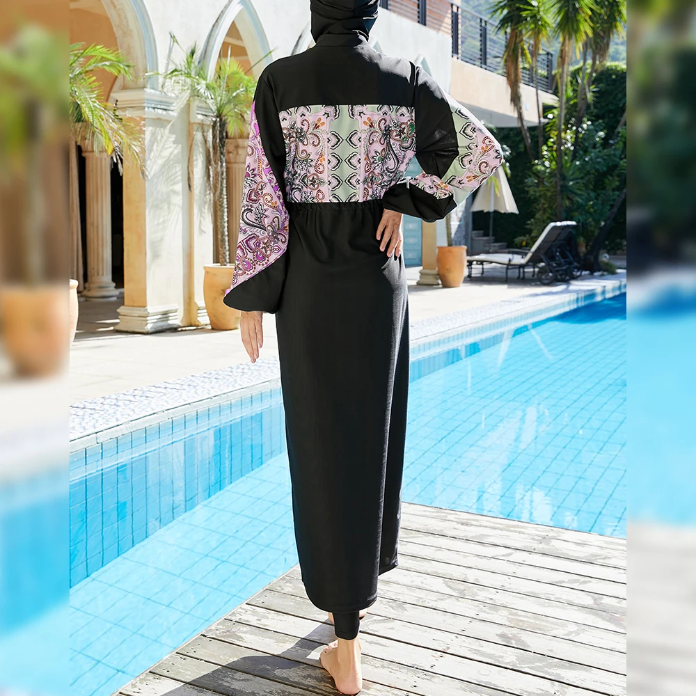 Conservative Spa Swimsuit Sun Protection Full Surround Color Split Beach Diving Surf Three-Piece Swimsuit