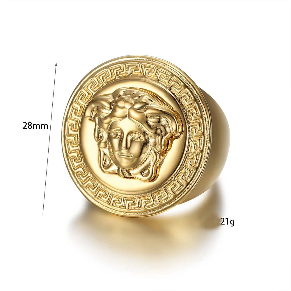 Wholesale Stainless Steel Greek Myth Face Ring For Men Jewelry Greek Medusa 18K Gold Plated Finger Ring Medusa Men Ring (SR010)