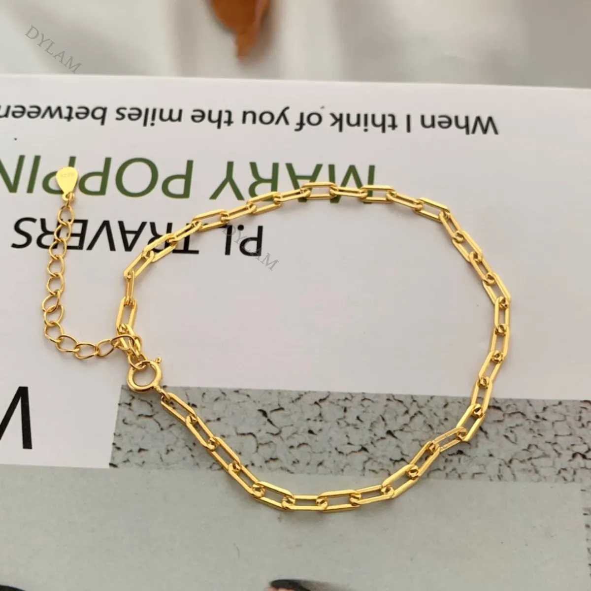 Dylam Modern Classic 925 paperclip link chain simple bracelet sterling silver bracelets for women paper clip choker adjustable