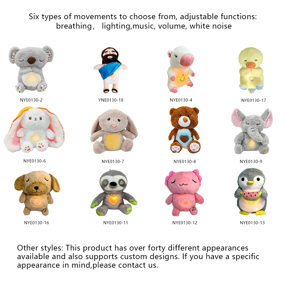 Custom Breathing Koala Plush Music Lighting Breathing Effects Plush Sound Sleep Otter Breathing Bear for Baby