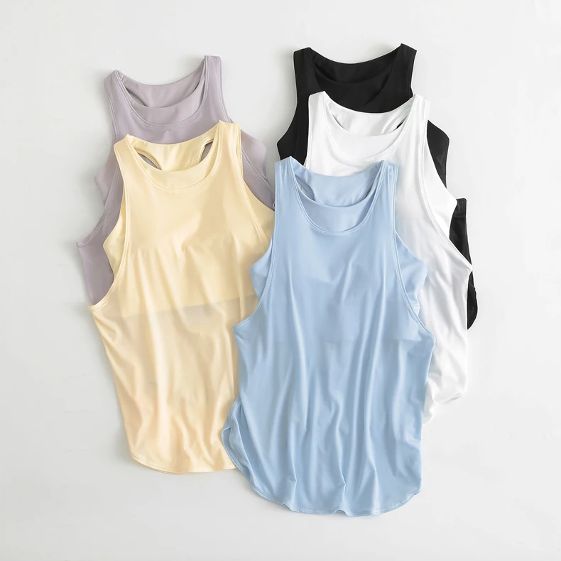 Women hollow back mesh breathable weightless loose tank top fitness sleeveless tops 2 in 1 piece
